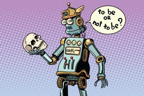 Robots and humanity, a scene from hamlet Stock Illustration