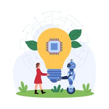 Robots and Humans Developing Ideas concept Stock Illustration