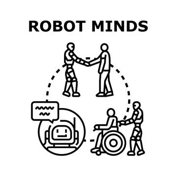 Robots and humans engaging in collaboration and assistance 库存插图