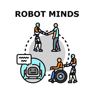 Robots and humans engaging in collaboration and assistance Stock Illustration