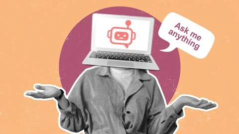 Robots and technology create discussion on fake news in modern society Stock Photos