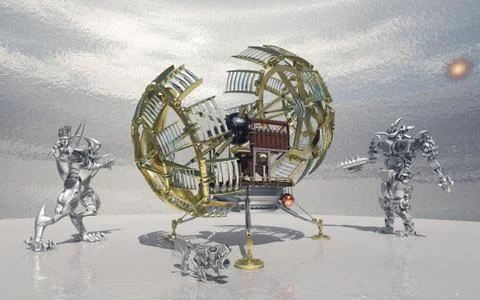 Robots and time machine Stock Illustration