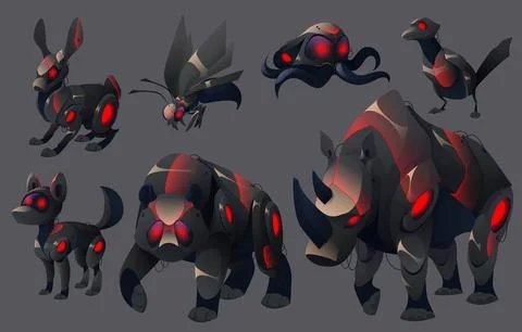 Robots animals, evil robotics mechanical monsters Stock Illustration