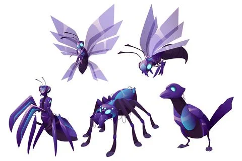 Robots animals magpie, wasp, bee, mantis or spider Stock Illustration