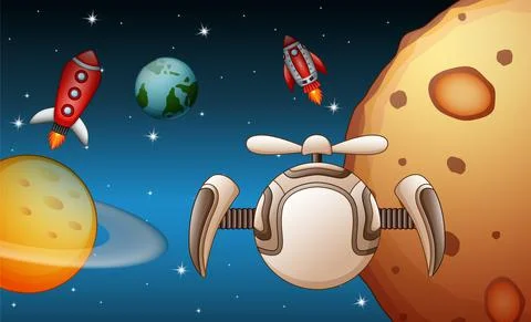 Robots are flying in the space Stock Illustration