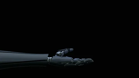 The Robot's Arms Opens The Palms, Alpha Channel. Stock Footage 157584717