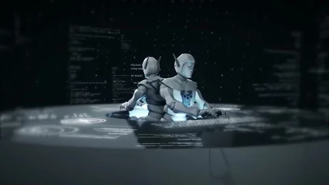 Robots With Artificial Intelligence Working Together And Solving Problems 4K Video stock 145839319
