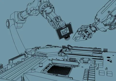 Robots assemble a computer Illustrazione stock