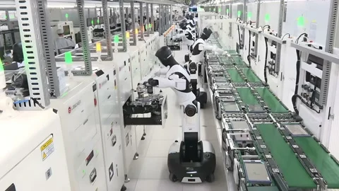 Robots Assembling Electronic Components in Modern Factory China Stock Footage 338419355