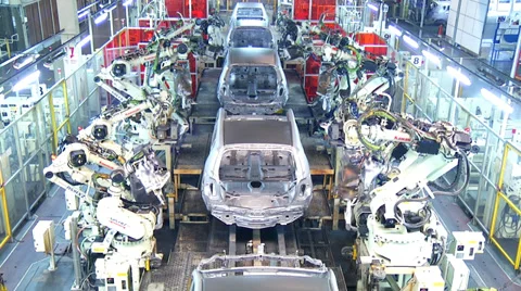 Robots in Automobile Factory Stock Footage 34696539