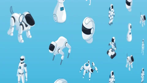 Robots background 3D animation Stock Footage 157029123