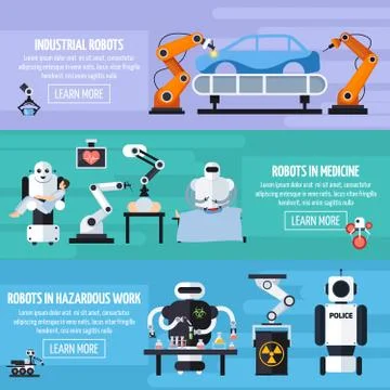 Robots Banners Set 库存插图