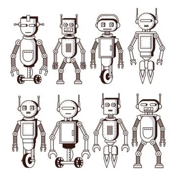 Robots in black and white Illustrazione stock