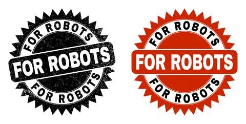FOR ROBOTS Black Rosette Stamp with Corroded Style Stock Illustration