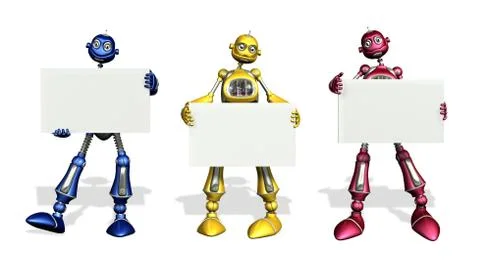 Robots with Blank Signs Stock Illustration