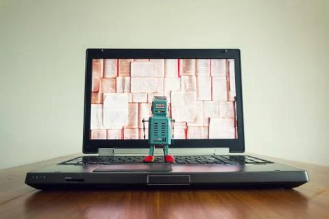 Robots with books screen, big data and deep learning concept Stock Photos