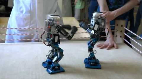 Robots boxers showing their unique abilities. Slow motion.Technology. Stock Footage 52365618