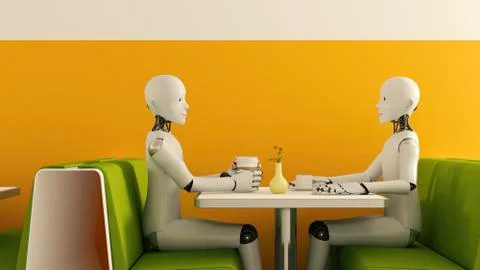 Robots in cafe, 3D Rendering イラスト素材