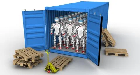 Robots in the cargo container Stock-Illustration
