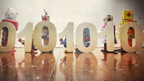 Robots carry binary code 库存影片 115257709