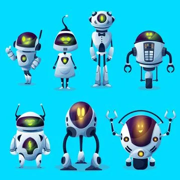 Robots, cartoon cyborg monsters, android bot toys Stock Illustration