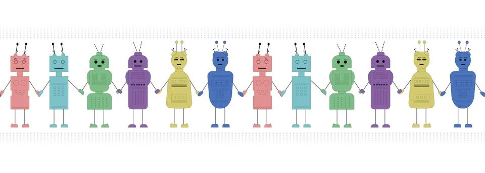 Robots in cartoon style. Seamless pattern Stock Illustration