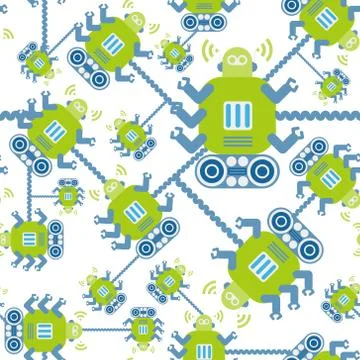 Robots color seamless pattern on white background Illustrazione stock
