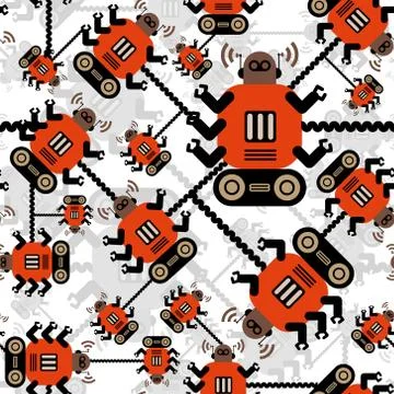 Robots color seamless pattern on white background Stock Illustration