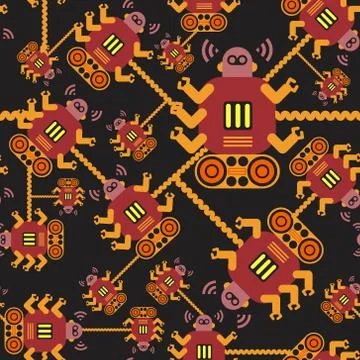 Robots color seamless pattern on white background Stock Illustration