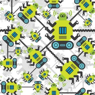 Robots color seamless pattern on white background Illustrazione stock