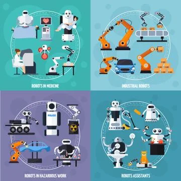 Robots Concept Icons Set Stock Illustration