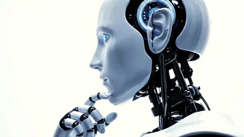 Robot's Contemplative Futuristic Pose (2) Stock Footage 316919134
