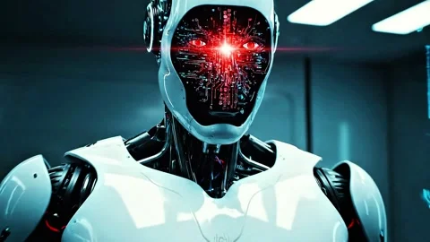 Robot's Contemplative Futuristic Pose Stock Footage 316919138
