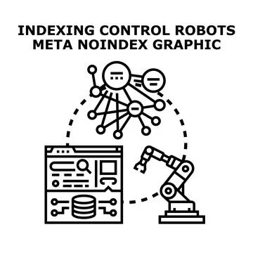 Robots controlling web indexing and meta noindex concept イラスト素材