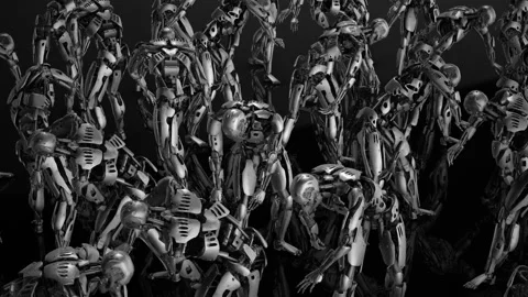 Robots Dancing in a dark bacground Stock Footage 172228254