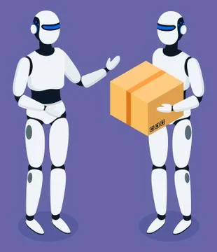 Robots Delivering Boxes and Orders for Clients Stock Illustration