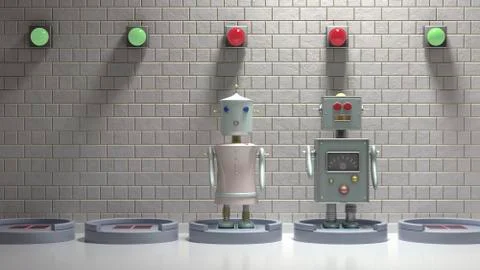 Robots on docking station, 3d rendering Stock Illustration