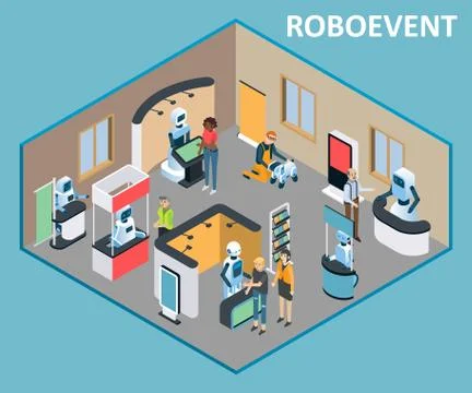 Robots event vector isometric illustration Stock Illustration