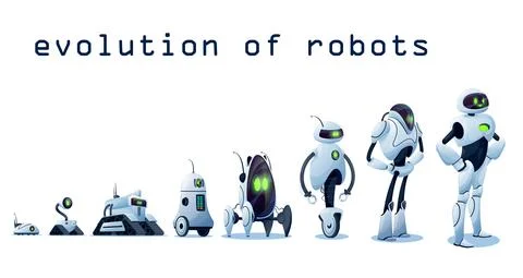 Robots evolution, AI android transformer bots Stock Illustration