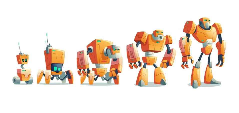 Robots evolution line cartoon concept Illustrazione stock