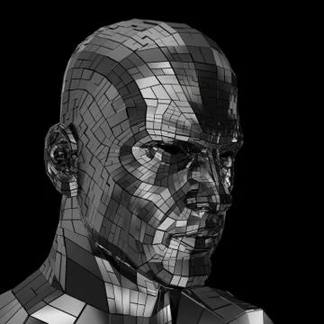 Robots face looking sideway through the camera 库存插图