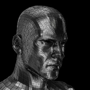 Robots face looking sideway through the camera Stock Illustration