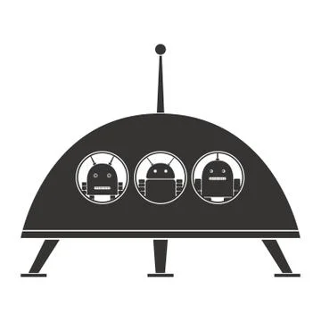 Robots in a flying saucer Stock Illustration