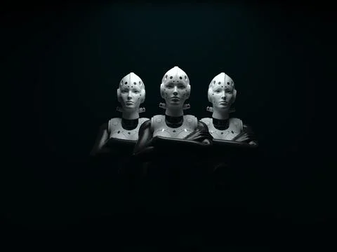 Robots of the future. portrait of terekh robots women . abstraction on the to Illustrazione stock
