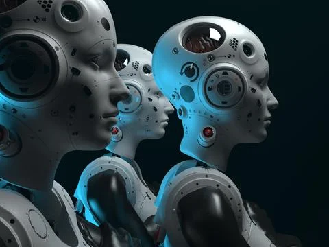 Robots of the future. portrait of terekh robots women . abstraction on the to Stock Illustration