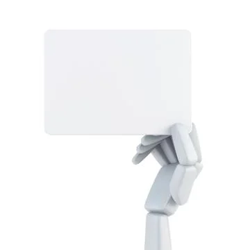Robot's hand and hold blank business card Stock Illustration