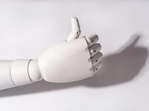 The robot's hand is giving a thumbs-up 스톡 사진