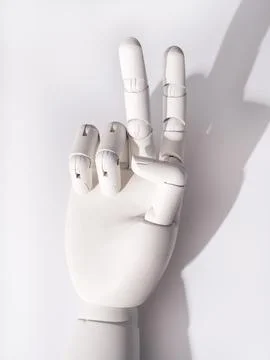 The robot's hand making a 'V' sign Stock Photos