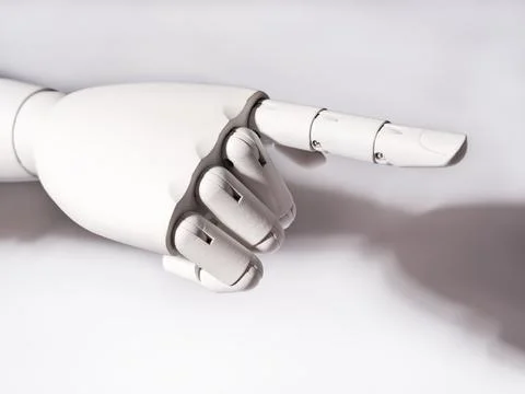 The robot's hand pointing ahead 스톡 사진
