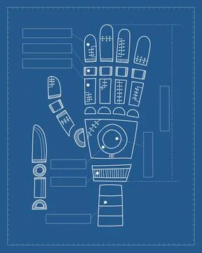 Robots Hand Tech Circuit Blueprint Grid Line Art Illustration 스톡 일러스트
